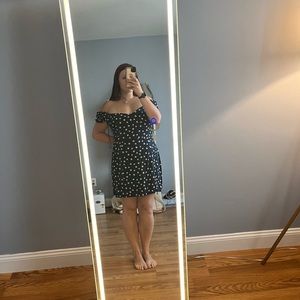 Abercrombie off the shoulder navy and white polka dot dress size XL NWT